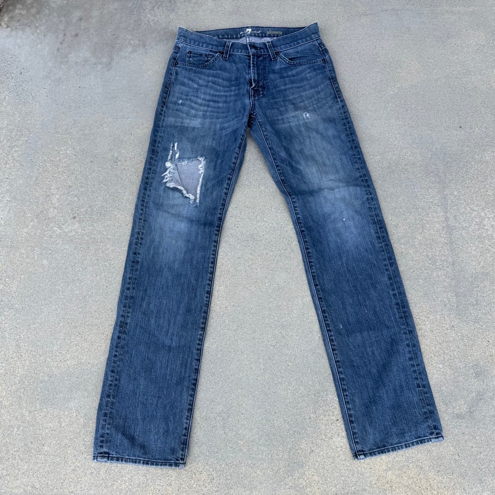 7‎ For All Mankind Slimmy Mens Blue Slim Straight Leg Jeans Size 30